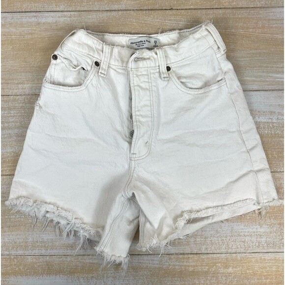 Abercrombie & Fitch Dad Shorts High Rise White Denim Size 25 / 0 Button Fly - Picture 1 of 9